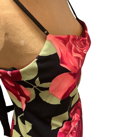 VTG Dress Y2K High-Low MIDI Spaghetti Strap Black Red Floral Sz M Goth Grunge - Picture 14 of 16